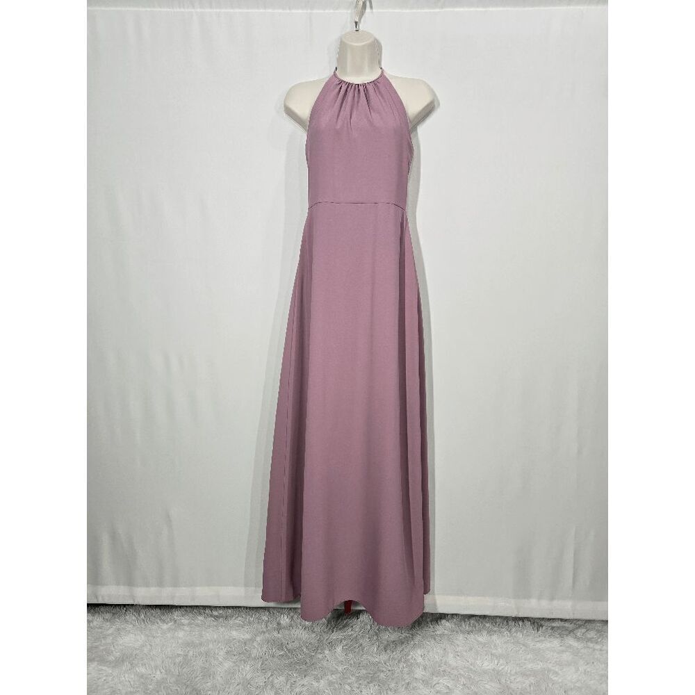 Dessy Girl Bridesmaid Dusty Rose Shirred Halter Crepe Dress Style JR547 Sz 12JB